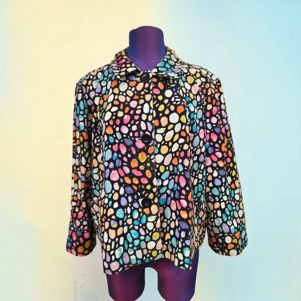 Christopher & Banks XL Multi Color Abstract Pebble Stretch Corduroy Jacket